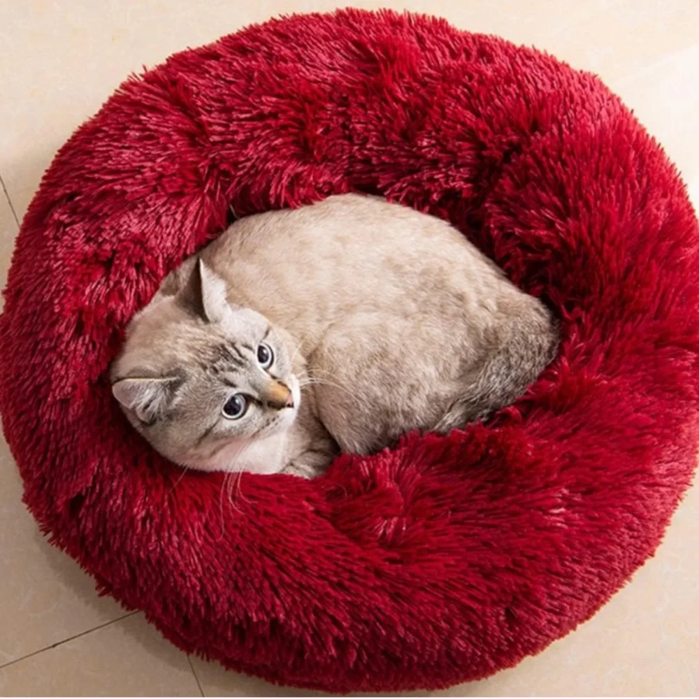 Washable Cat Bed Donut Calming for Cats, Small/Medium Dogs, Round Soft